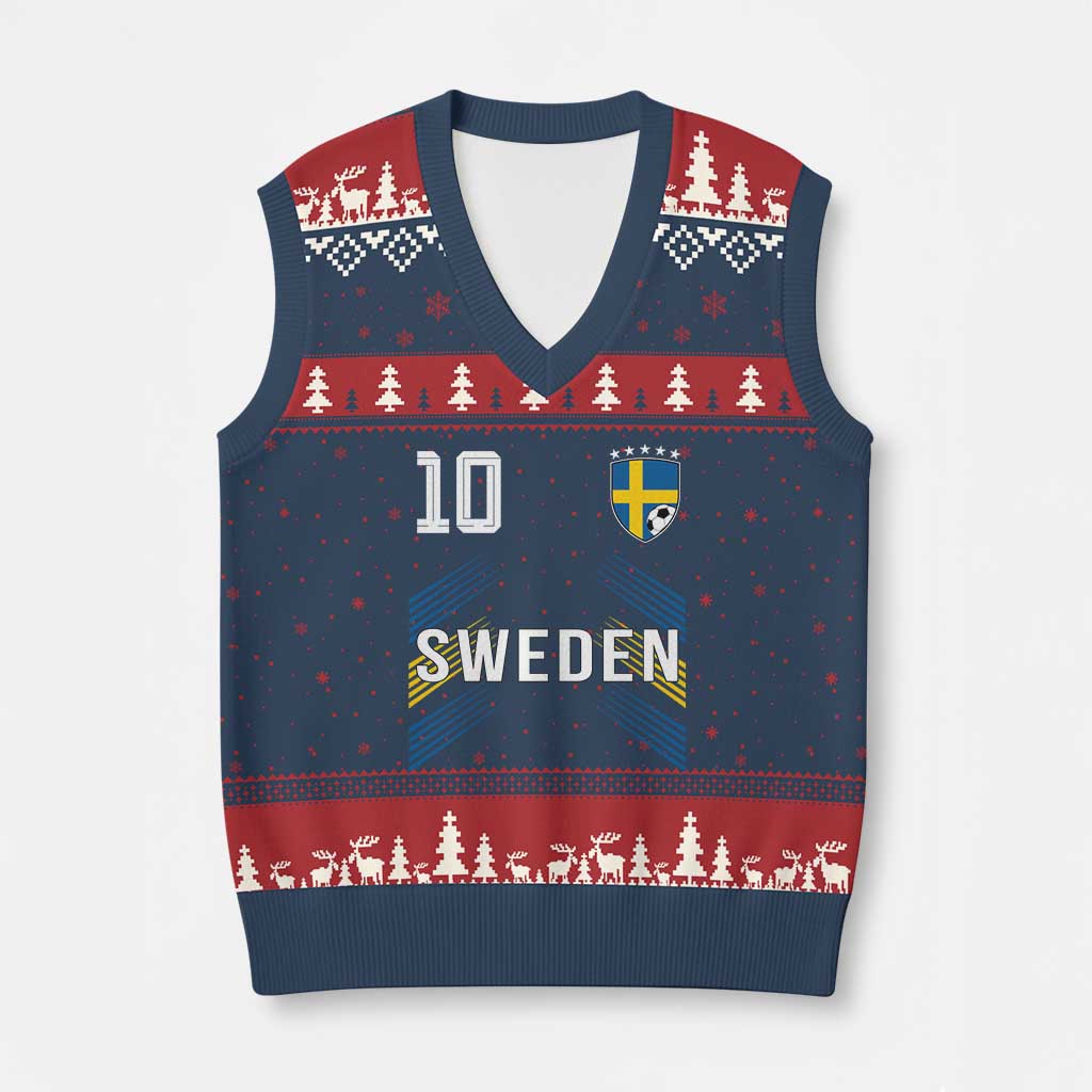 Sweden Soccer Sports Graphic Number 10 Jersey Style V-Neck Knit Sweater Vest Proud Swedish Football Fans Game Day Pride TS02 Navy Red Print Your Wear