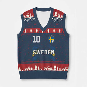 Sweden Soccer Sports Graphic Number 10 Jersey Style V-Neck Knit Sweater Vest Proud Swedish Football Fans Game Day Pride TS02 Navy Red Print Your Wear