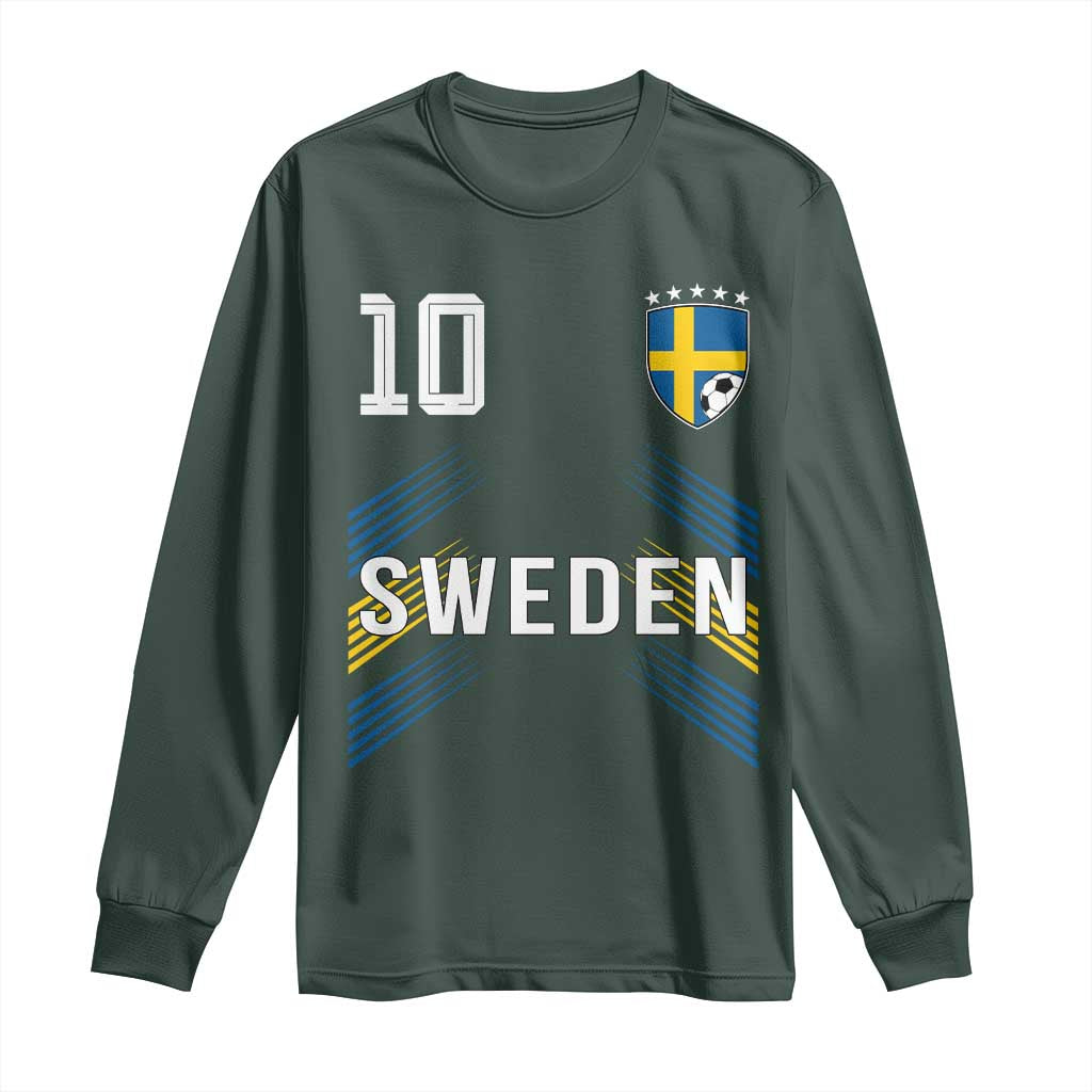 Sweden Soccer Sports Graphic Number 10 Jersey Style Long Sleeve Shirt Proud Swedish Football Fans Game Day Pride TS02 Dark Forest Green Print Your Wear