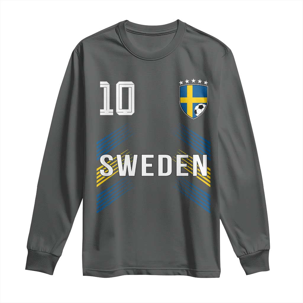 Sweden Soccer Sports Graphic Number 10 Jersey Style Long Sleeve Shirt Proud Swedish Football Fans Game Day Pride TS02 Dark Heather Print Your Wear