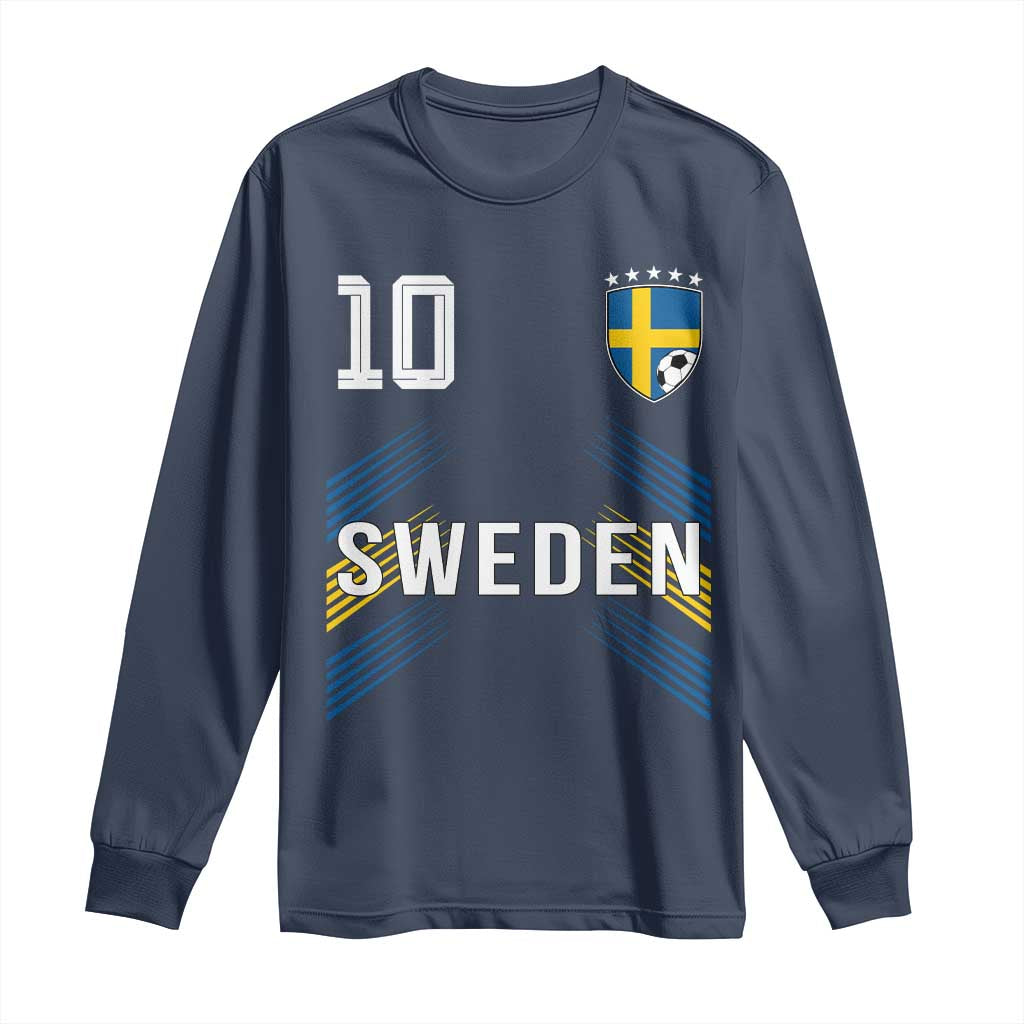 Sweden Soccer Sports Graphic Number 10 Jersey Style Long Sleeve Shirt Proud Swedish Football Fans Game Day Pride TS02 Navy Print Your Wear