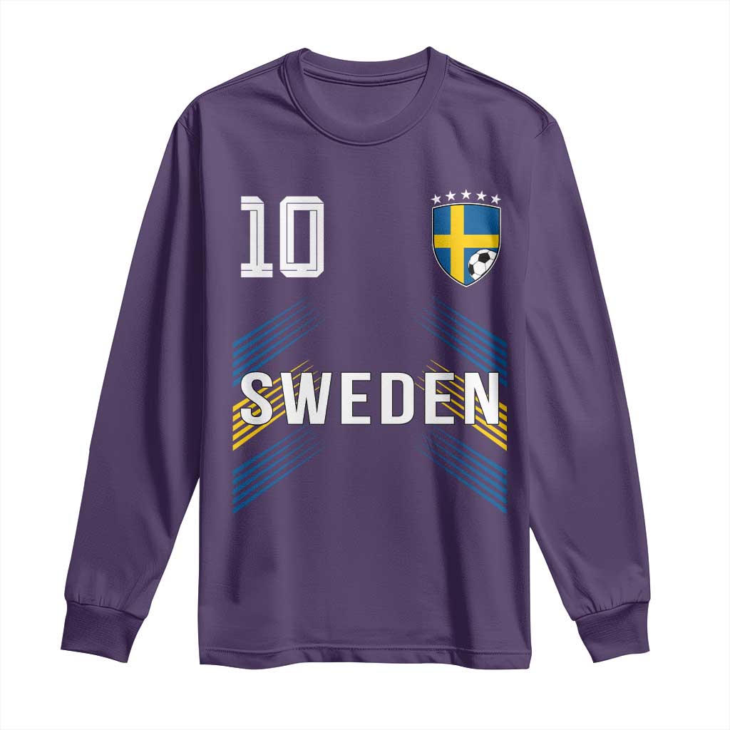 Sweden Soccer Sports Graphic Number 10 Jersey Style Long Sleeve Shirt Proud Swedish Football Fans Game Day Pride TS02 Purple Print Your Wear