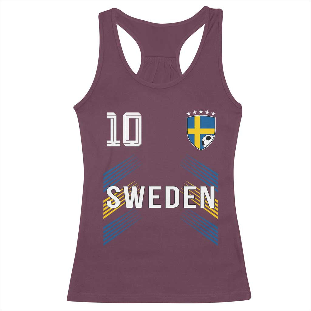 Sweden Soccer Sports Graphic Number 10 Jersey Style Racerback Tank Top Proud Swedish Football Fans Game Day Pride TS02 Maroon Print Your Wear