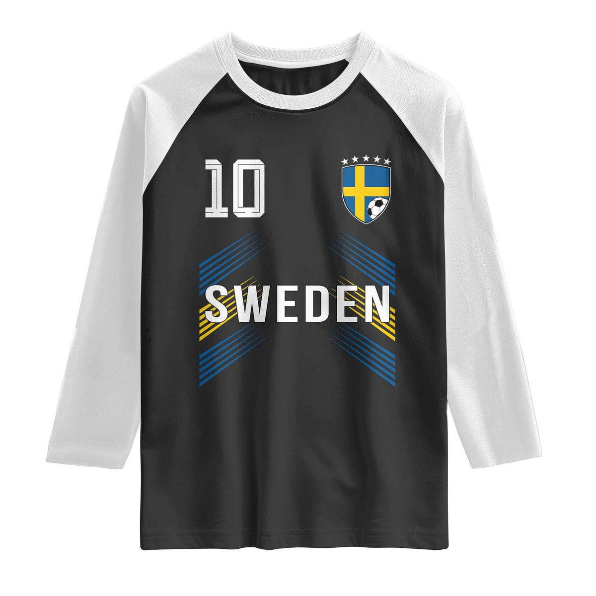 Sweden Soccer Sports Graphic Number 10 Jersey Style Raglan Shirt Proud Swedish Football Fans Game Day Pride TS02 Black White Print Your Wear