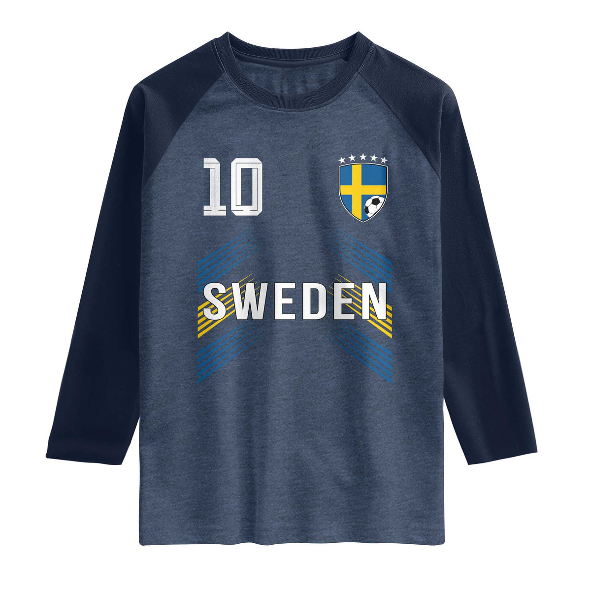 Sweden Soccer Sports Graphic Number 10 Jersey Style Raglan Shirt Proud Swedish Football Fans Game Day Pride TS02 Heather Denim Navy Print Your Wear