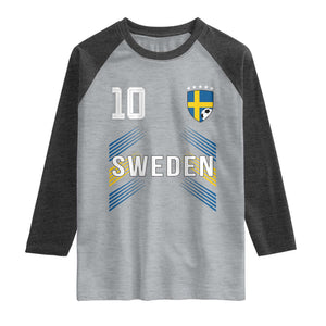 Sweden Soccer Sports Graphic Number 10 Jersey Style Raglan Shirt Proud Swedish Football Fans Game Day Pride TS02 Heather Gray Heather Charcoal Print Your Wear