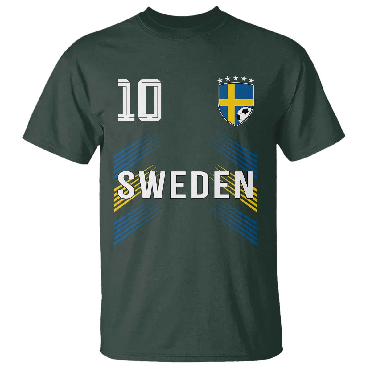 Sweden Soccer Sports Graphic Number 10 Jersey Style T Shirt Proud Swedish Football Fans Game Day Pride TS02 Dark Forest Green Print Your Wear