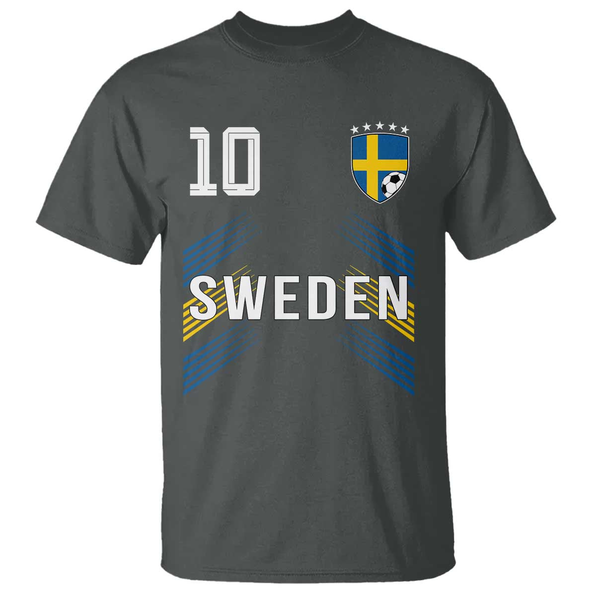 Sweden Soccer Sports Graphic Number 10 Jersey Style T Shirt Proud Swedish Football Fans Game Day Pride TS02 Dark Heather Print Your Wear