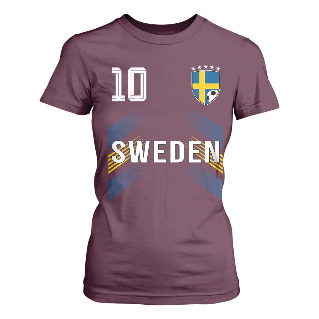 Sweden Soccer Sports Graphic Number 10 Jersey Style T Shirt For Women Proud Swedish Football Fans Game Day Pride TS02 Maroon Print Your Wear