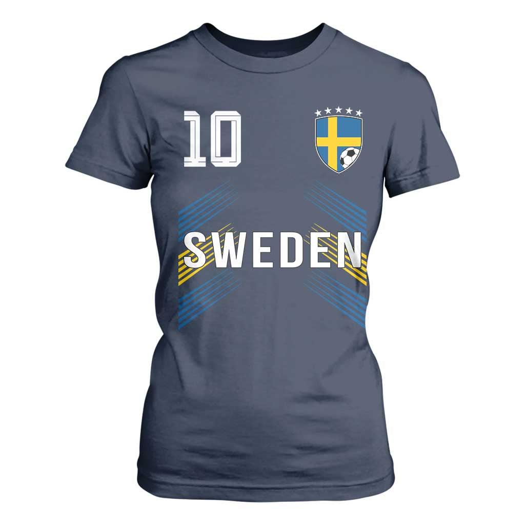 Sweden Soccer Sports Graphic Number 10 Jersey Style T Shirt For Women Proud Swedish Football Fans Game Day Pride TS02 Navy Print Your Wear