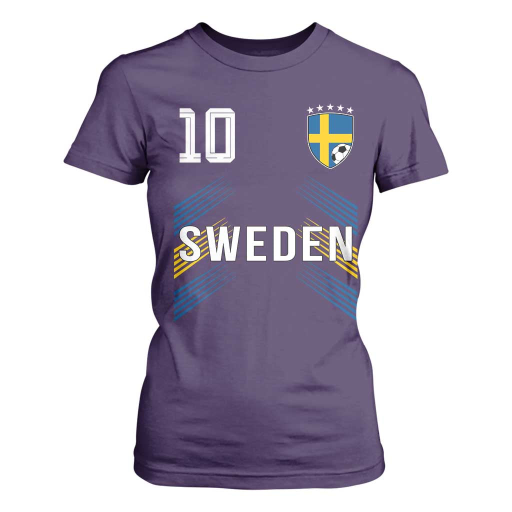 Sweden Soccer Sports Graphic Number 10 Jersey Style T Shirt For Women Proud Swedish Football Fans Game Day Pride TS02 Purple Print Your Wear