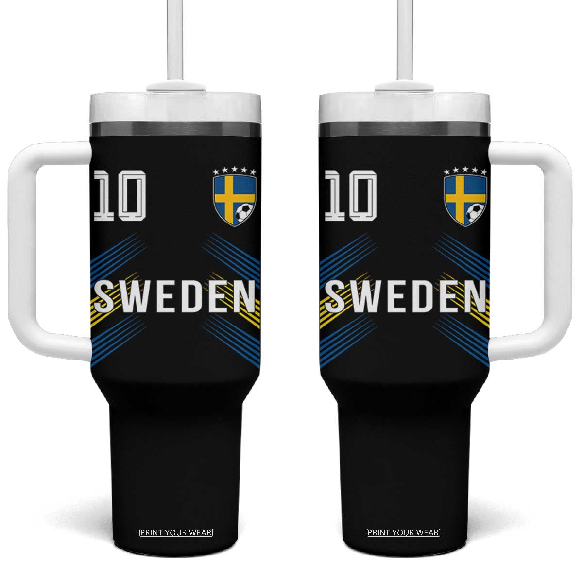 Sweden Soccer Sports Graphic Number 10 Jersey Style Tumbler With Handle Proud Swedish Football Fans Game Day Pride TS02 One Size: 40 oz Black Print Your Wear