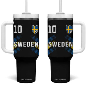 Sweden Soccer Sports Graphic Number 10 Jersey Style Tumbler With Handle Proud Swedish Football Fans Game Day Pride TS02 One Size: 40 oz Black Print Your Wear