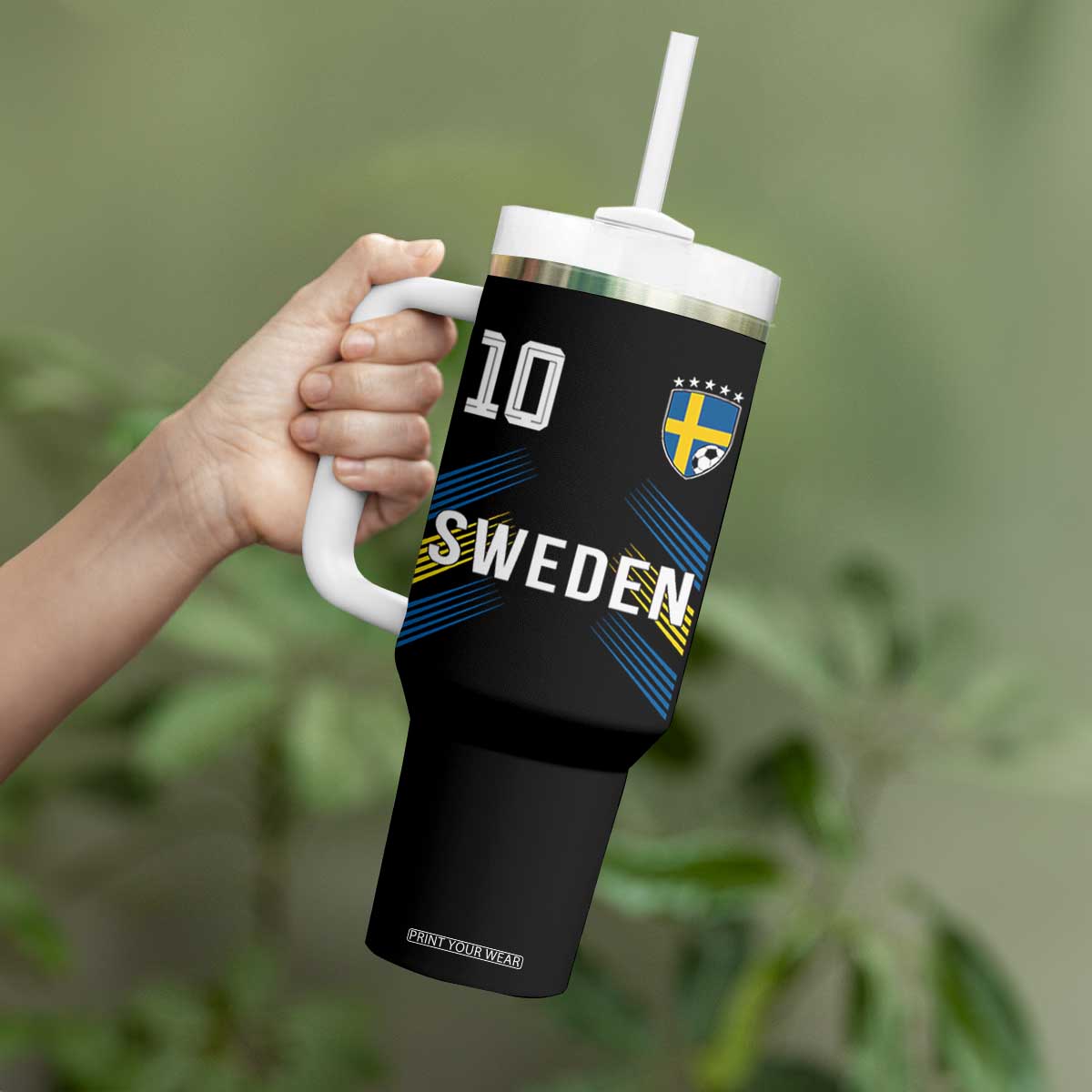 Sweden Soccer Sports Graphic Number 10 Jersey Style Tumbler With Handle Proud Swedish Football Fans Game Day Pride TS02 Print Your Wear