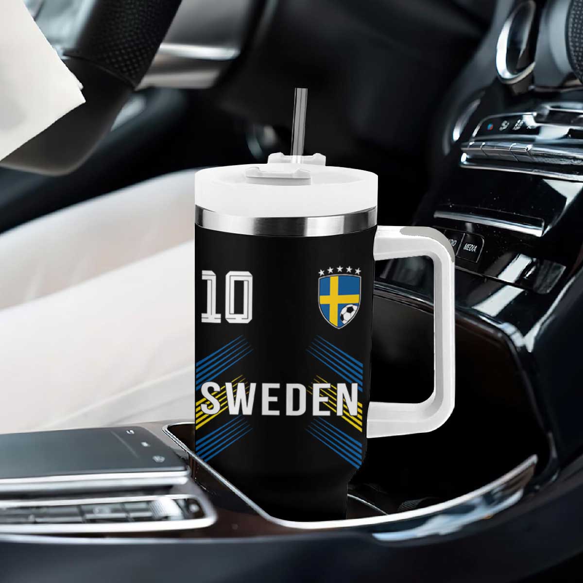 Sweden Soccer Sports Graphic Number 10 Jersey Style Tumbler With Handle Proud Swedish Football Fans Game Day Pride TS02 Print Your Wear