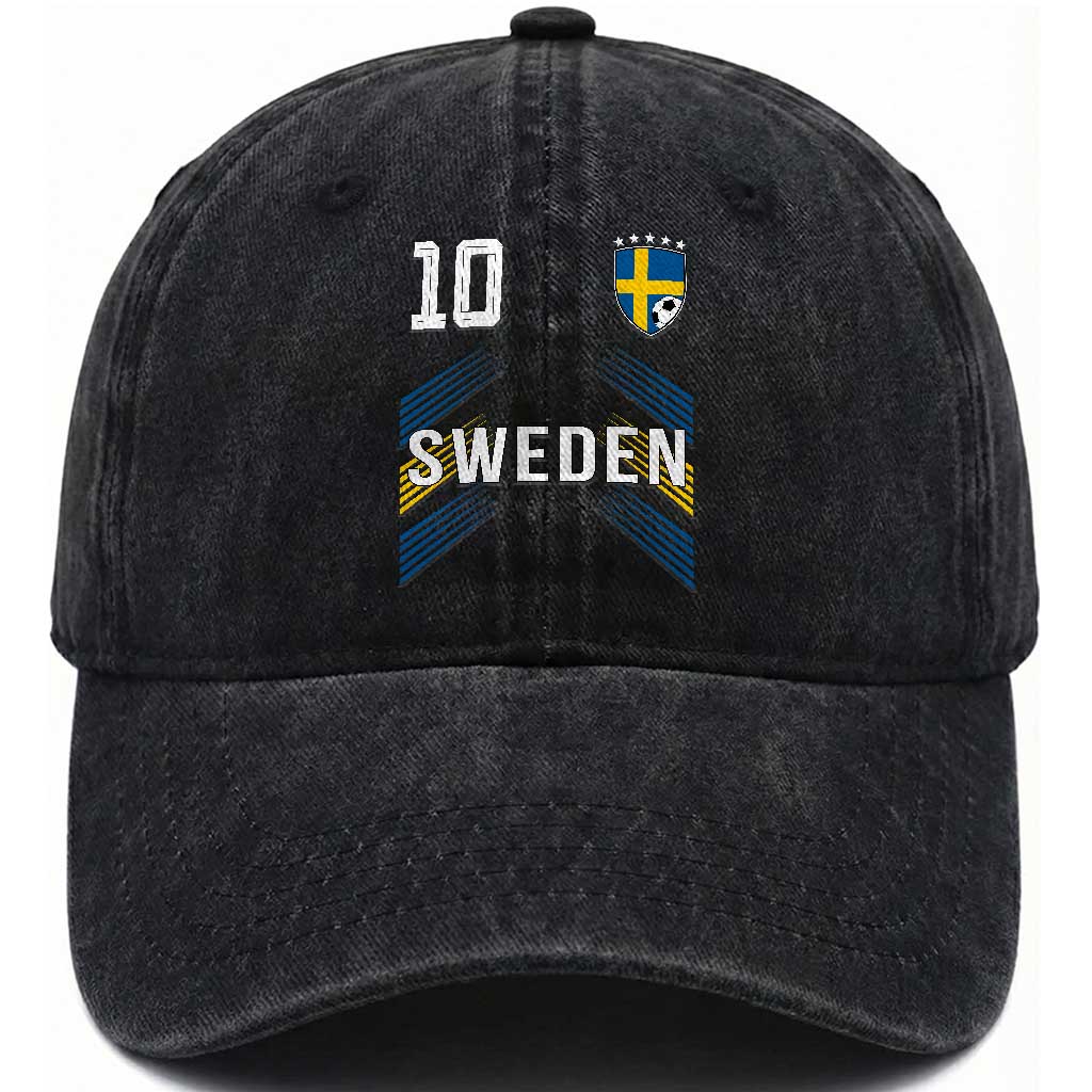 Sweden Soccer Sports Graphic Number 10 Jersey Style Washed Cotton Baseball Cap Proud Swedish Football Fans Game Day Pride TS02 Print Your Wear