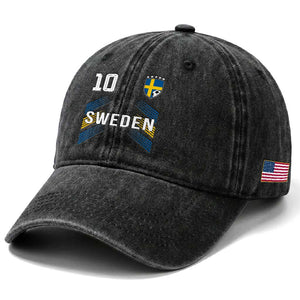 Sweden Soccer Sports Graphic Number 10 Jersey Style Washed Cotton Baseball Cap Proud Swedish Football Fans Game Day Pride TS02 Print Your Wear