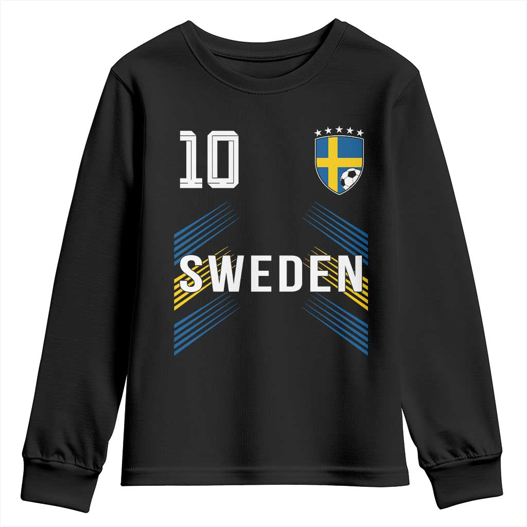 Sweden Soccer Sports Graphic Number 10 Jersey Style Youth Sweatshirt Proud Swedish Football Fans Game Day Pride TS02 Black Print Your Wear