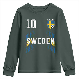 Sweden Soccer Sports Graphic Number 10 Jersey Style Youth Sweatshirt Proud Swedish Football Fans Game Day Pride TS02 Dark Forest Green Print Your Wear