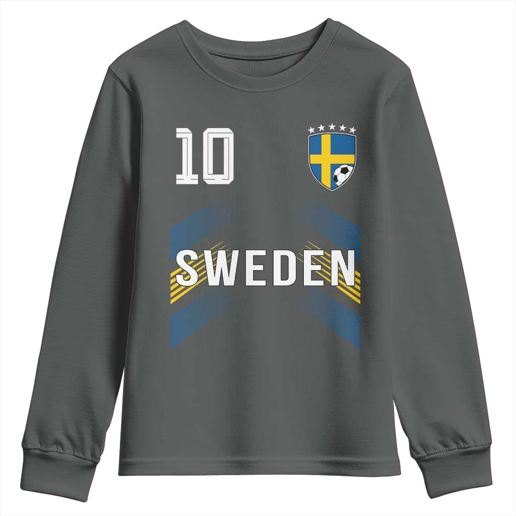 Sweden Soccer Sports Graphic Number 10 Jersey Style Youth Sweatshirt Proud Swedish Football Fans Game Day Pride TS02 Dark Heather Print Your Wear