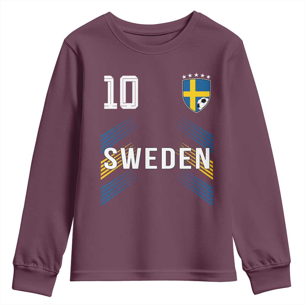 Sweden Soccer Sports Graphic Number 10 Jersey Style Youth Sweatshirt Proud Swedish Football Fans Game Day Pride TS02 Maroon Print Your Wear