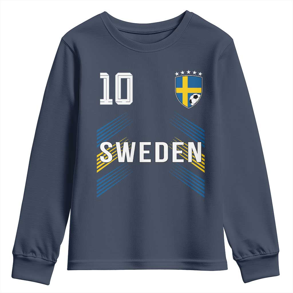 Sweden Soccer Sports Graphic Number 10 Jersey Style Youth Sweatshirt Proud Swedish Football Fans Game Day Pride TS02 Navy Print Your Wear