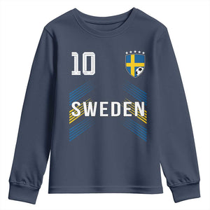 Sweden Soccer Sports Graphic Number 10 Jersey Style Youth Sweatshirt Proud Swedish Football Fans Game Day Pride TS02 Navy Print Your Wear