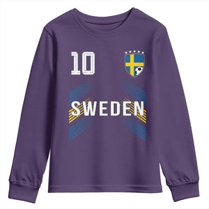Sweden Soccer Sports Graphic Number 10 Jersey Style Youth Sweatshirt Proud Swedish Football Fans Game Day Pride TS02 Purple Print Your Wear
