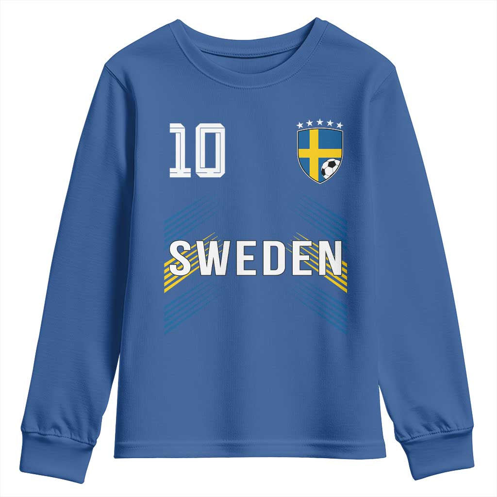 Sweden Soccer Sports Graphic Number 10 Jersey Style Youth Sweatshirt Proud Swedish Football Fans Game Day Pride TS02 Royal Blue Print Your Wear
