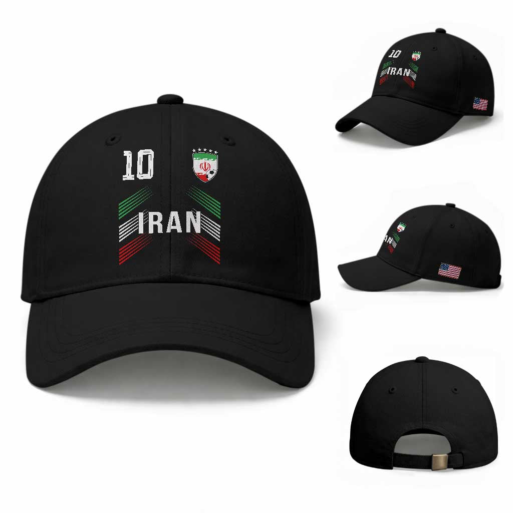 Iran Soccer Sports Graphic Number 10 Jersey Style Baseball Cap Proud Iranian Football Fans Game Day Pride TS02 Baseball Cap Universal Fit Black Print Your Wear