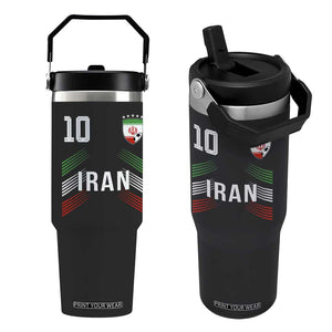 Iran Soccer Sports Graphic Number 10 Jersey Style Flip Straw Tumbler Proud Iranian Football Fans Game Day Pride TS02 One Size: 30 oz Black Print Your Wear