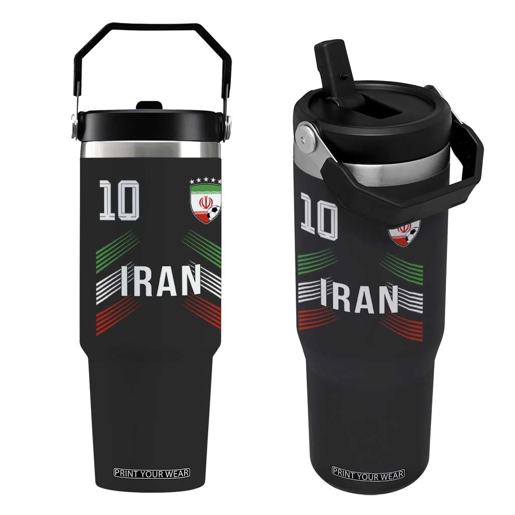 Iran Soccer Sports Graphic Number 10 Jersey Style Flip Straw Tumbler Proud Iranian Football Fans Game Day Pride TS02 One Size: 30 oz Black Print Your Wear