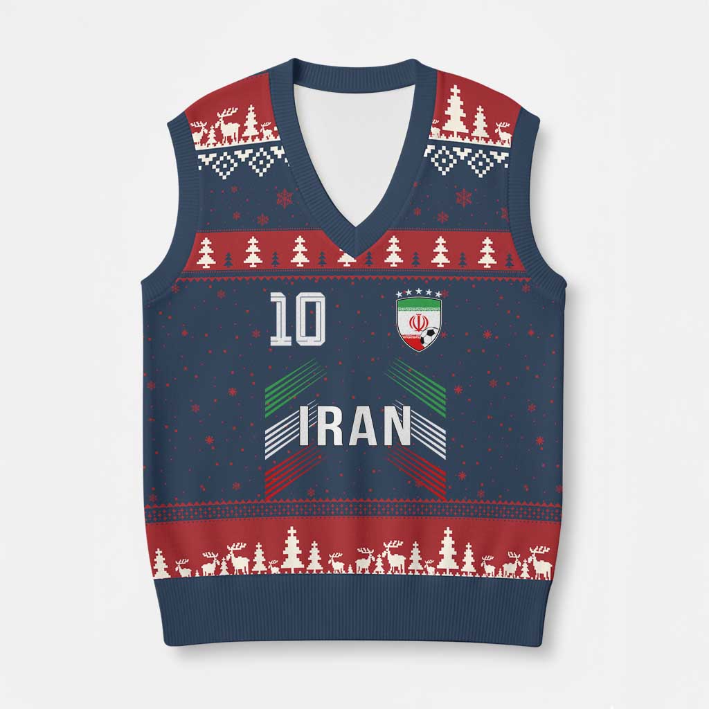 Iran Soccer Sports Graphic Number 10 Jersey Style V-Neck Knit Sweater Vest Proud Iranian Football Fans Game Day Pride TS02 Navy Red Print Your Wear