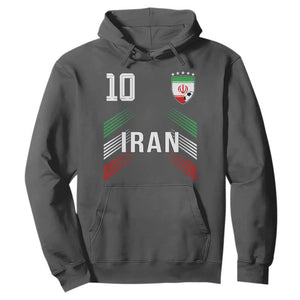 Iran Soccer Sports Graphic Number 10 Jersey Style Hoodie Proud Iranian Football Fans Game Day Pride TS02 Dark Heather Print Your Wear