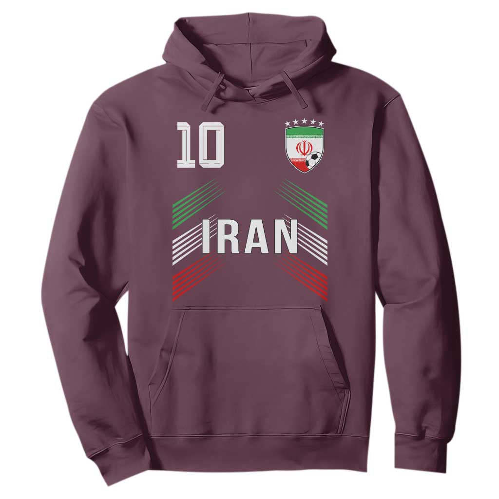 Iran Soccer Sports Graphic Number 10 Jersey Style Hoodie Proud Iranian Football Fans Game Day Pride TS02 Maroon Print Your Wear