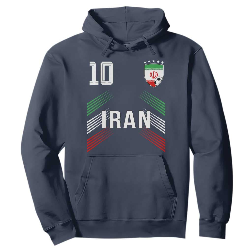 Iran Soccer Sports Graphic Number 10 Jersey Style Hoodie Proud Iranian Football Fans Game Day Pride TS02 Navy Print Your Wear