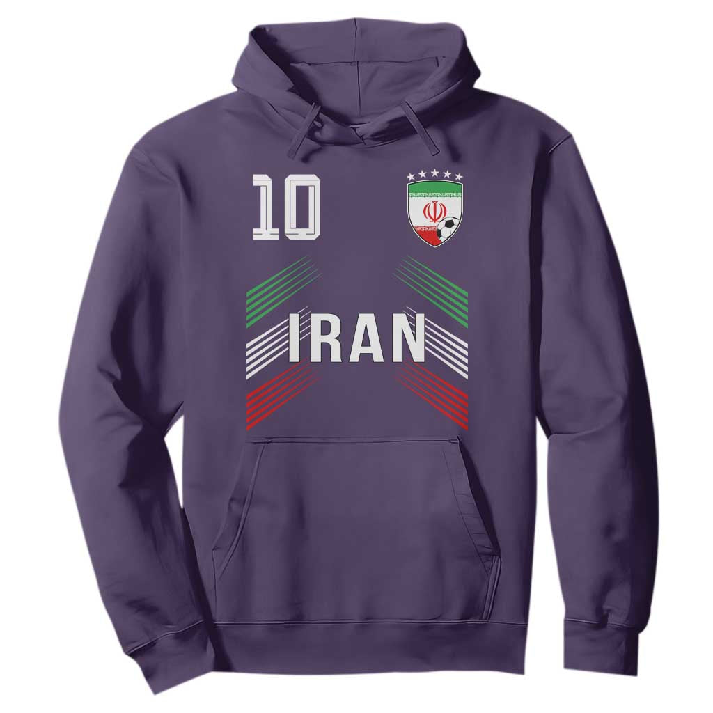 Iran Soccer Sports Graphic Number 10 Jersey Style Hoodie Proud Iranian Football Fans Game Day Pride TS02 Purple Print Your Wear