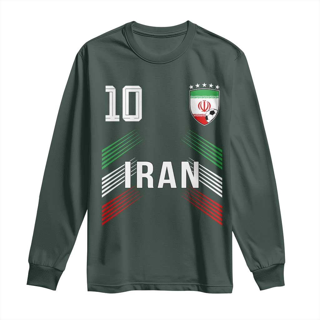 Iran Soccer Sports Graphic Number 10 Jersey Style Long Sleeve Shirt Proud Iranian Football Fans Game Day Pride TS02 Dark Forest Green Print Your Wear