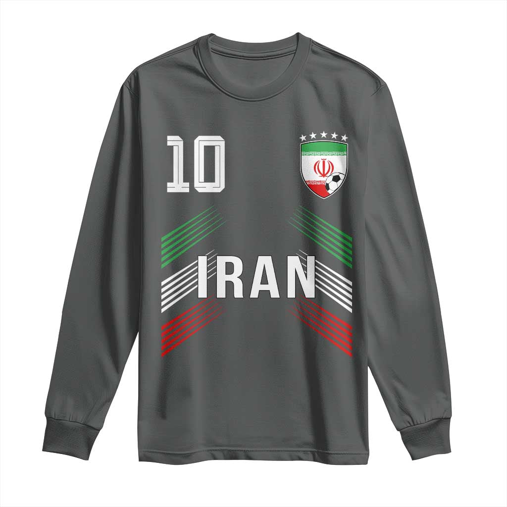 Iran Soccer Sports Graphic Number 10 Jersey Style Long Sleeve Shirt Proud Iranian Football Fans Game Day Pride TS02 Dark Heather Print Your Wear