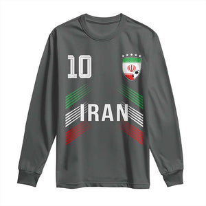 Iran Soccer Sports Graphic Number 10 Jersey Style Long Sleeve Shirt Proud Iranian Football Fans Game Day Pride TS02 Dark Heather Print Your Wear