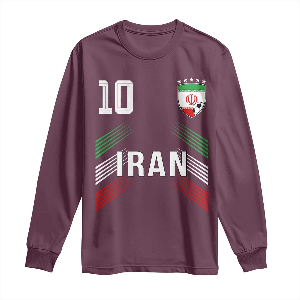 Iran Soccer Sports Graphic Number 10 Jersey Style Long Sleeve Shirt Proud Iranian Football Fans Game Day Pride TS02 Maroon Print Your Wear