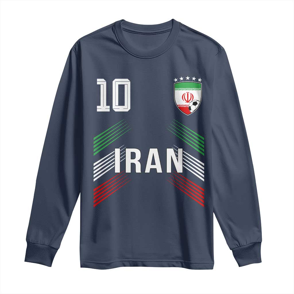 Iran Soccer Sports Graphic Number 10 Jersey Style Long Sleeve Shirt Proud Iranian Football Fans Game Day Pride TS02 Navy Print Your Wear