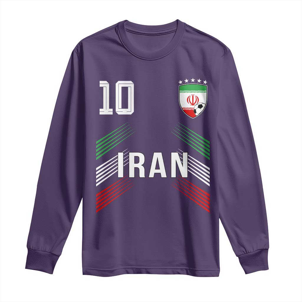 Iran Soccer Sports Graphic Number 10 Jersey Style Long Sleeve Shirt Proud Iranian Football Fans Game Day Pride TS02 Purple Print Your Wear