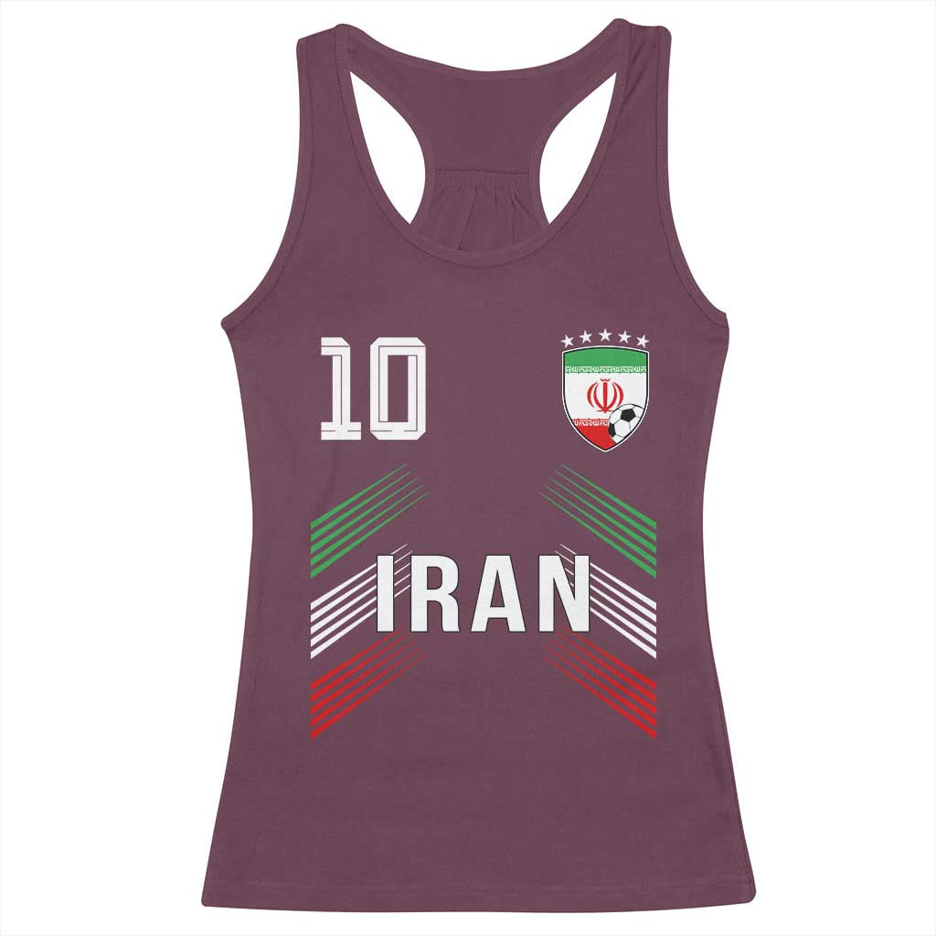 Iran Soccer Sports Graphic Number 10 Jersey Style Racerback Tank Top Proud Iranian Football Fans Game Day Pride TS02 Maroon Print Your Wear