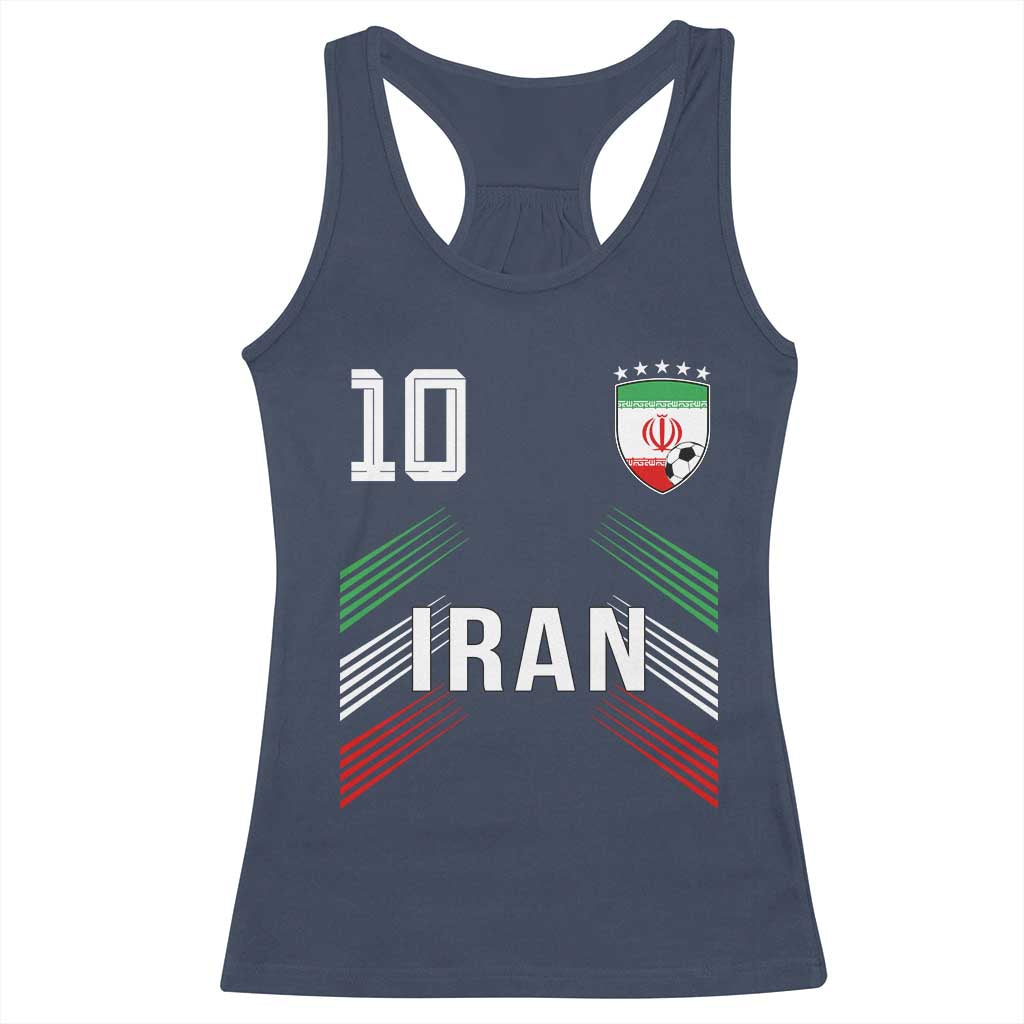 Iran Soccer Sports Graphic Number 10 Jersey Style Racerback Tank Top Proud Iranian Football Fans Game Day Pride TS02 Navy Print Your Wear