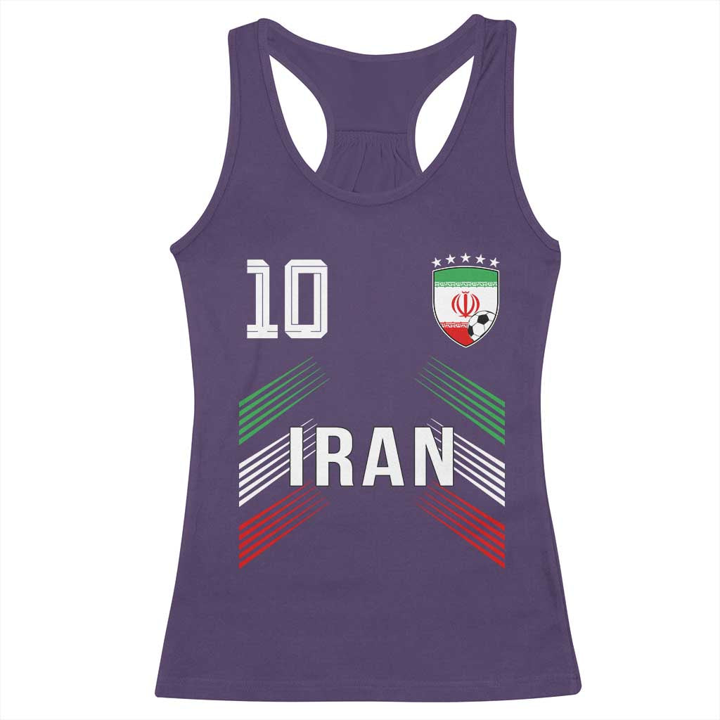 Iran Soccer Sports Graphic Number 10 Jersey Style Racerback Tank Top Proud Iranian Football Fans Game Day Pride TS02 Purple Print Your Wear