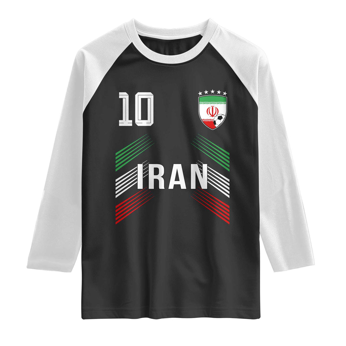 Iran Soccer Sports Graphic Number 10 Jersey Style Raglan Shirt Proud Iranian Football Fans Game Day Pride TS02 Black White Print Your Wear