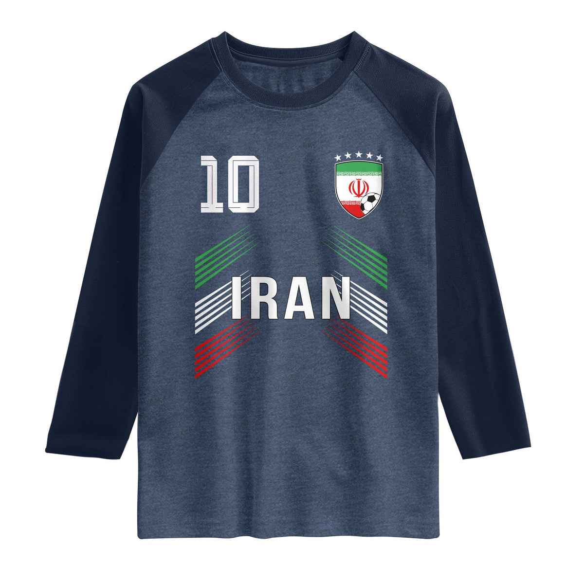 Iran Soccer Sports Graphic Number 10 Jersey Style Raglan Shirt Proud Iranian Football Fans Game Day Pride TS02 Heather Denim Navy Print Your Wear