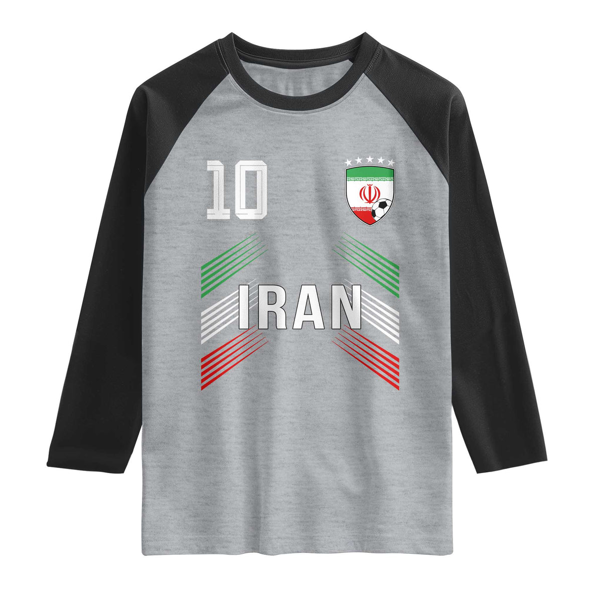 Iran Soccer Sports Graphic Number 10 Jersey Style Raglan Shirt Proud Iranian Football Fans Game Day Pride TS02 Heather Gray Black Print Your Wear