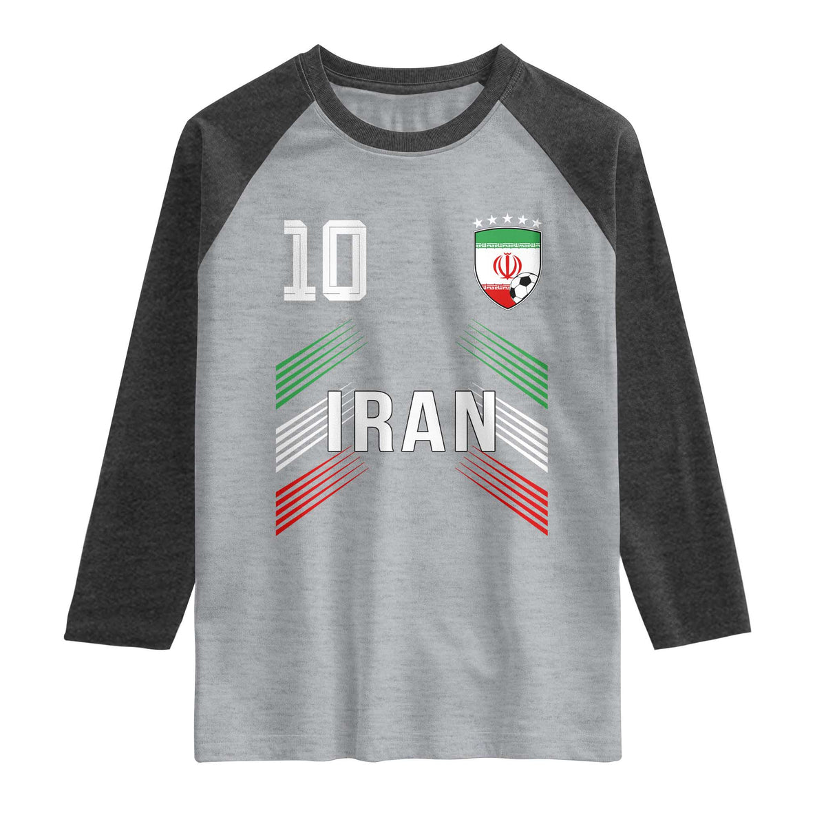 Iran Soccer Sports Graphic Number 10 Jersey Style Raglan Shirt Proud Iranian Football Fans Game Day Pride TS02 Heather Gray Heather Charcoal Print Your Wear